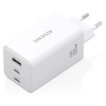 Aisens Cargador GaN 100W, 2 puertos USB-C PD 3.0 QC 4.0 QC 5.0, 1 puerto USB-A QC 3.0, Blanco