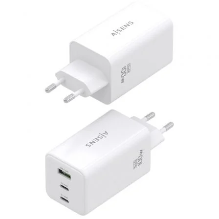Aisens Cargador GaN 100W, 2 puertos USB-C PD 3.0 QC 4.0 QC 5.0, 1 puerto USB-A QC 3.0, Blanco