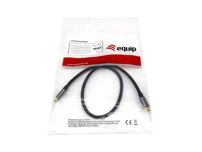 Equip Cable USB 3.2 Gen 2 C a C M/M 0.5m Negro - 128353 - USB-C 10 Gbps, PD 100W, Chip E-Mark, para Carga Rápida y Datos