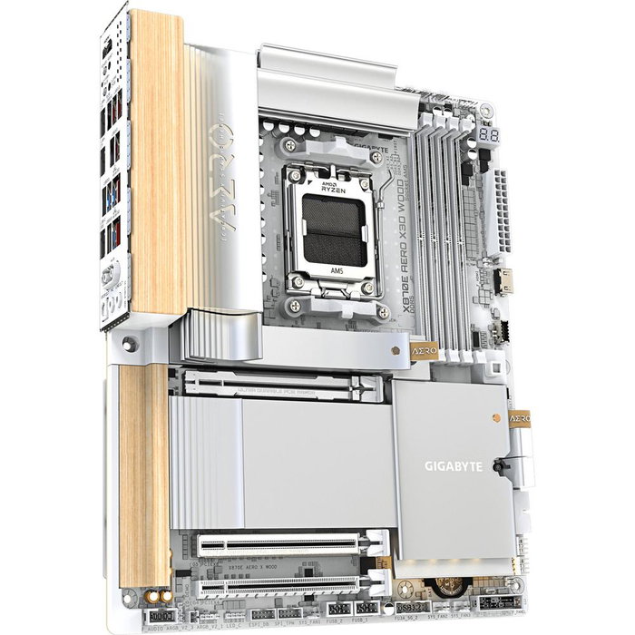 Gigabyte Placa Base Gigabyte X870E AERO X WOOD AM5 ATX con DDR5, PCIe 5.0, WiFi 7, Bluetooth 5.4, USB4 y Doble LAN 5GbE para Procesadores AMD Ryzen 7000/8000/9000