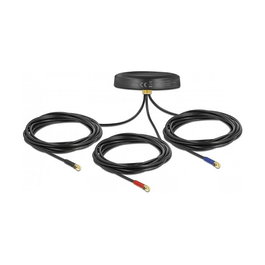 DeLOCK Antena Multibanda LTE UMTS GSM GNSS Omnidireccional para Montaje en Techo, Exterior, 3x Conectores SMA Macho, Negro, 28 dBi, IP67