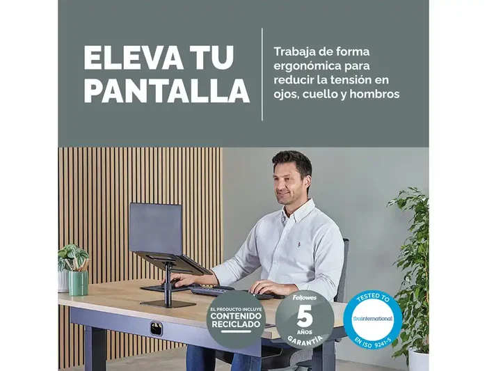 Fellowes Soporte para Portátil Aluminia Negro, Peana Ergonómica Ajustable, 280x245x65 mm