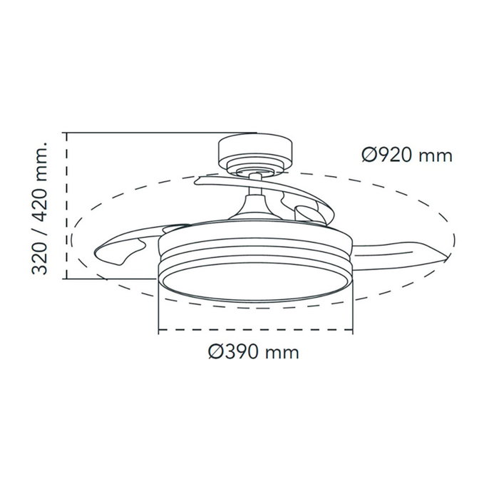 Cristalrecord Moss Mini Ventilador de techo LED con aspas retráctiles, Níquel