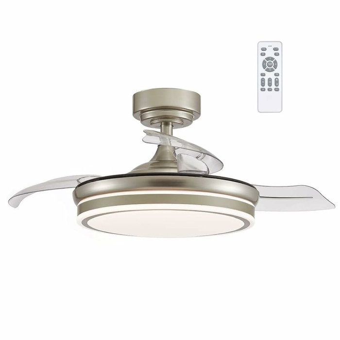 Cristalrecord Moss Mini Ventilador de techo LED con aspas retráctiles, Níquel