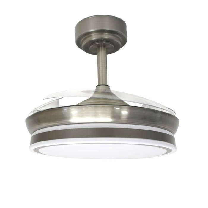 Cristalrecord Moss Mini Ventilador de techo LED con aspas retráctiles, Níquel
