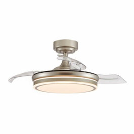Cristalrecord Moss Mini Ventilador de techo LED con aspas retráctiles, Níquel