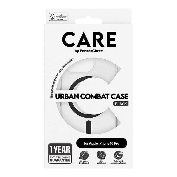 Care Flagship Case Urban Combat Transparente / Negro MagSafe para iPhone 16 Pro