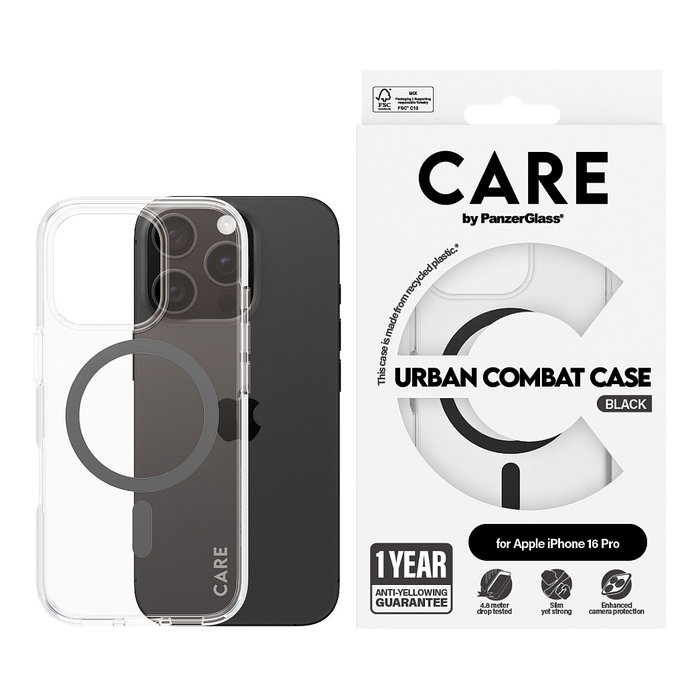 Care Flagship Case Urban Combat Transparente / Negro MagSafe para iPhone 16 Pro