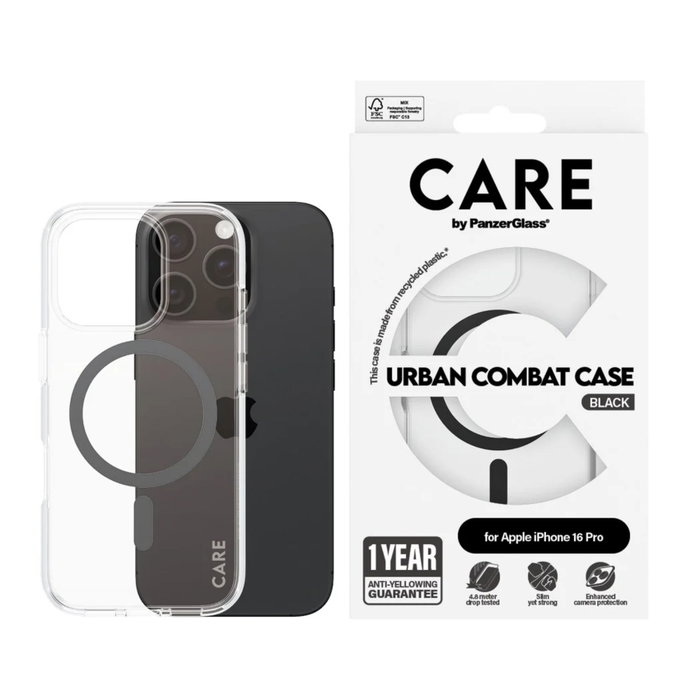 Care CARE by PanzerGlass Flagship Case Urban Combat Transparente / Negro MagSafe para iPhone 16 Pro Care CARE by PanzerGlass Flagship Case Urban Combat Transparente / Negro MagSafe para iPhone 16 Pro