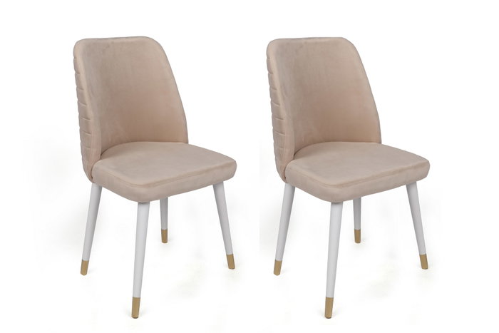 Hanah Home Hugo-407 V4 Juego de 4 Sillas de Comedor Salón Terciopelo Metal Madera Carpe Crema Blanco Dorado Elegante 50x90x49cm