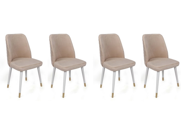 Hanah Home Hugo-407 V4 Juego de 4 Sillas de Comedor Salón Terciopelo Metal Madera Carpe Crema Blanco Dorado Elegante 50x90x49cm