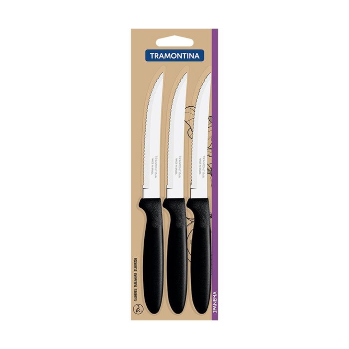 Tramontina Ipanema Cuchillos de Asado Negro 21.3 cm 3 uds Acero Inoxidable