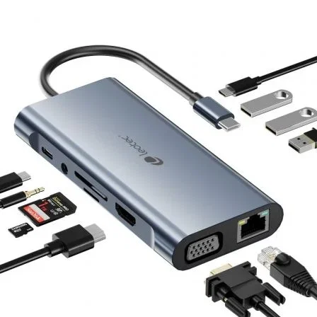 Leotec Docking Station 11 en 1 USB-C PD100 3xUSB 3.0 1xUSB-C HDMI VGA RJ45 SD Micro SD Leotec Docking Station 11 en 1 USB-C PD100 3xUSB 3.0 1xUSB-C HDMI VGA RJ45 SD Micro SD