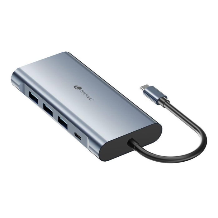 Leotec LEDS01 Docking Station 11 en 1 Gris USB-C PD 100W HDMI 4K VGA RJ45 SD/microSD