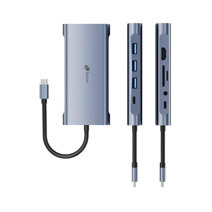Leotec LEDS01 Docking Station 11 en 1 Gris USB-C PD 100W HDMI 4K VGA RJ45 SD/microSD