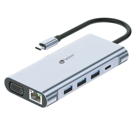 LEOTEC LEDS01 Base para Portátil y Replicador de Puertos, Gris con USB-C, HDMI 4K, VGA, Ethernet Gigabit, Lector Tarjetas SD/MicroSD y Carga PD 100W
