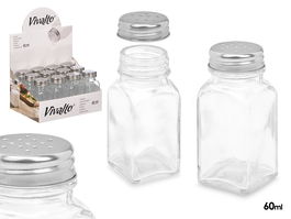 Vivalto Salero de Cristal Cuadrado con Tapa de Metal, 4x9x4 cm, Transparente - Válido para Expositor (Set de 48)