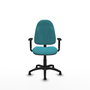 Silla de oficina Algarra con mecanismo Contacto permanente básico tapizada con Tela color Turquesa. Equipada con Base poliamida negra, Brazos 1Dy Topes