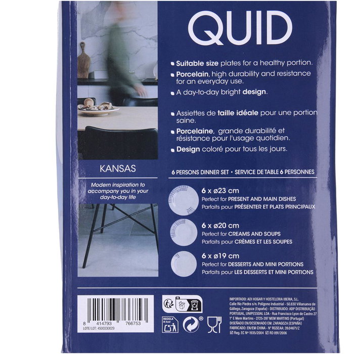 Quid Vajilla Kansas de Porcelana Azul, 18 Piezas para 6 Personas
