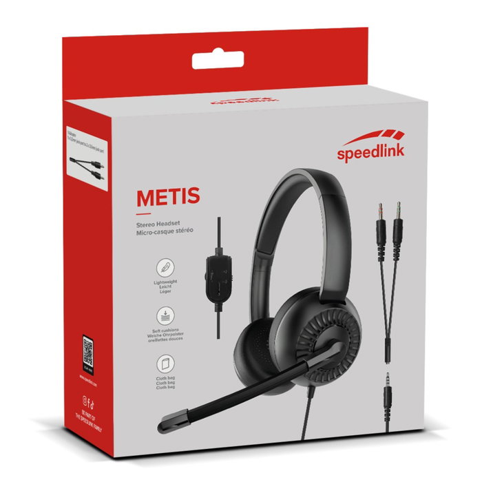 Speedlink METIS Stereo Headset con adaptador en Y, Negro