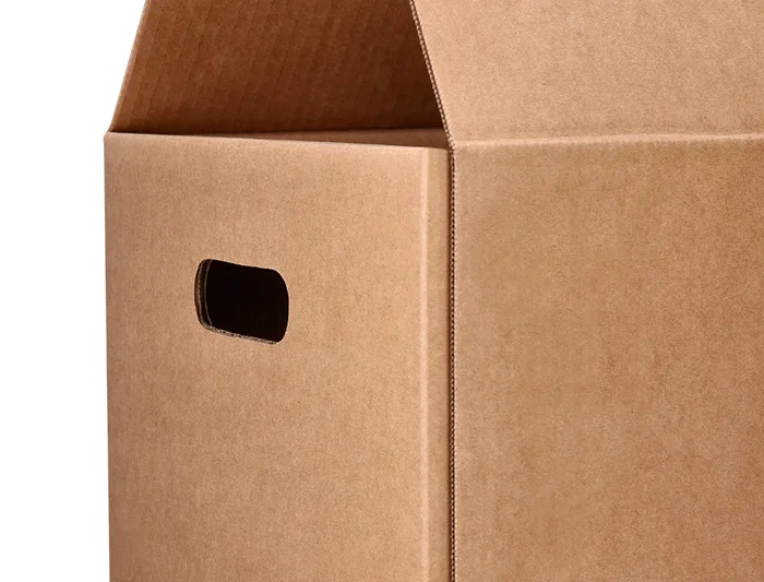 Q-connect Caja para embalar americana con asas, cartón reciclado canal simple, 5 mm, color kraft, 600x400x290 mm