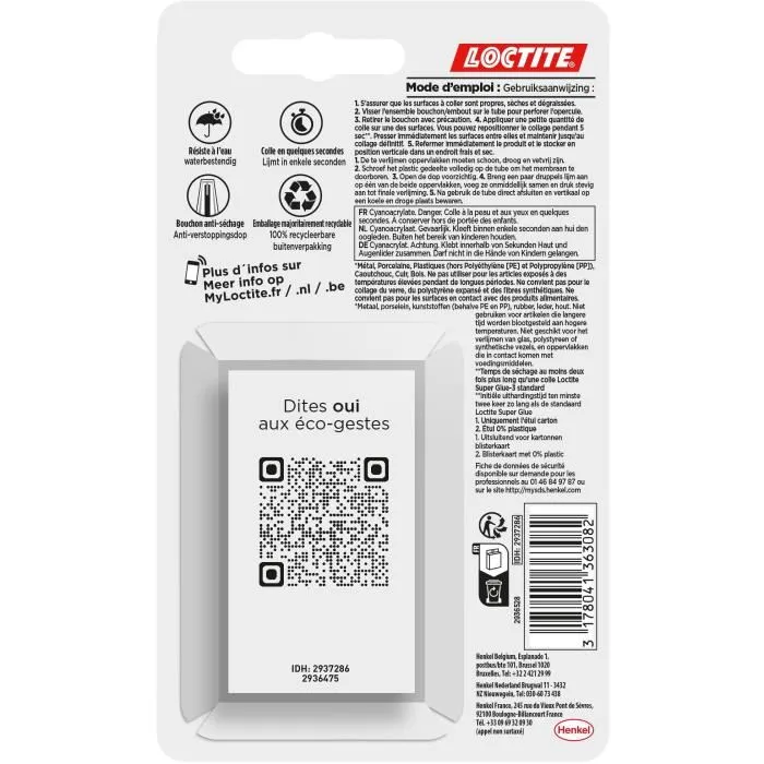 Loctite SUPERGLUE-3 Pegamento Cianoacrilato Gel 3g Reposicionables Set 2 Blister Caja 12ud