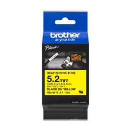 Brother HSE-611E Cinta Termorretráctil Negro/Amarillo 5.2mm para Identificación de Cables - Compatible con Impresoras Brother