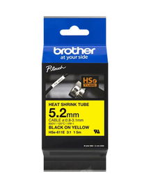 BROTHER Cinta tubo termorretractil. Texto negro sobre fondo amarillo. PTE300, PTE550W, PTP750W, PTP9