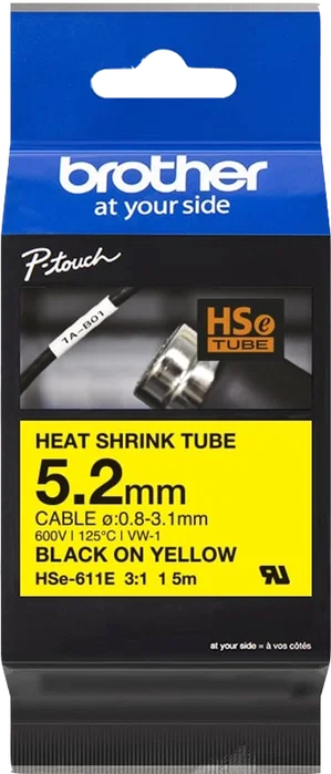 Brother Cinta Mecanográfica HSE-611E Negro Sobre Amarillo Brother Cinta Mecanográfica HSE-611E Negro Sobre Amarillo