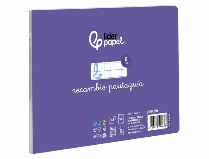 Liderpapel Recambio Cuarto Apaisado con Cuadrícula Pautada 8mm y Margen, 100 Hojas