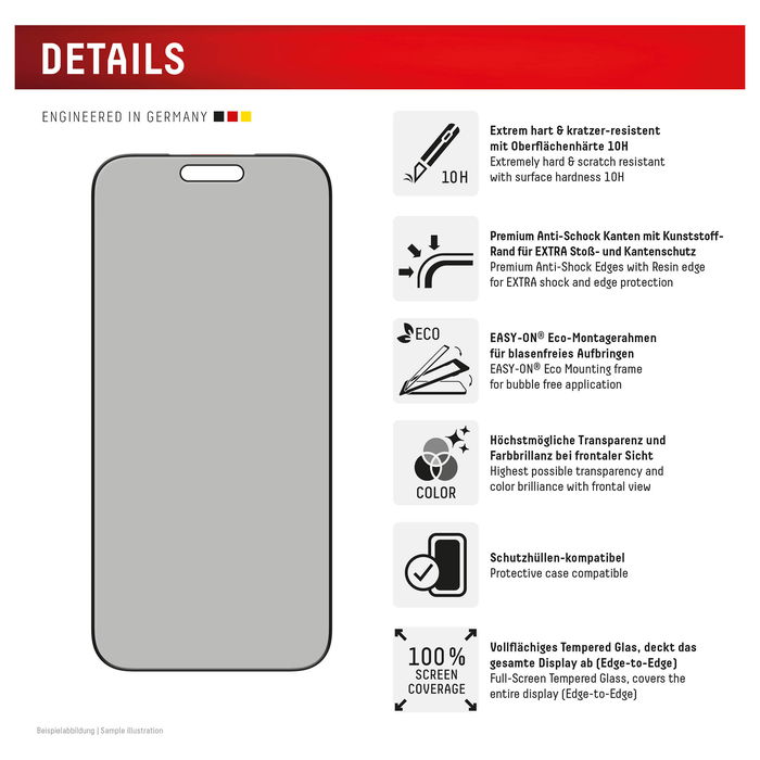 Displex Privacy Glass Protector de Pantalla para Apple iPhone 17 Pro Max