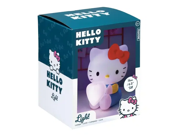 Wondee Lámpara Sobremesa Hello Kitty con Corazón Rosa 16 cm, Decoración Sanrio, Iluminación con Pilas AAA