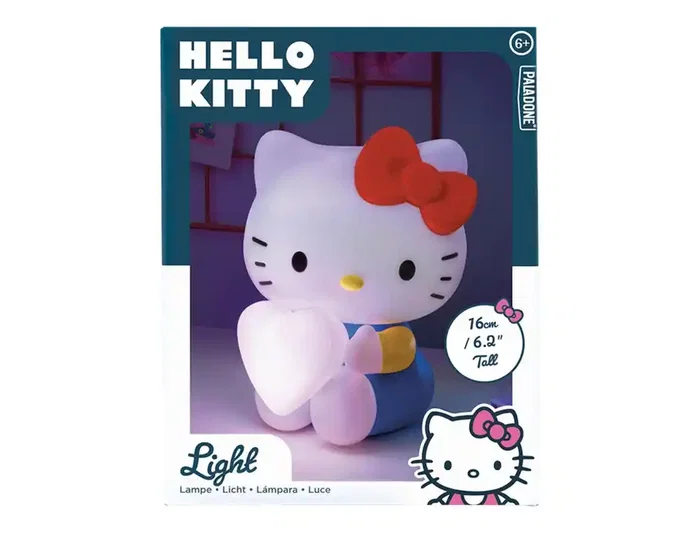 Wondee Lámpara Sobremesa Hello Kitty con Corazón Rosa 16 cm, Decoración Sanrio, Iluminación con Pilas AAA