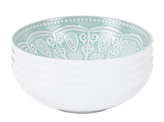 DKD Home Decor Set de 4 Platos de Gres Mandala 24 Verde Menta Esmaltado (18,2x18,2x5,7 cm)</html>