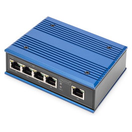 Digitus Switch Industrial Gigabit Ethernet Unmanaged, 5 Puertos RJ45 + 1 Uplink, Montaje en Pared/Carril DIN, Negro/Azul