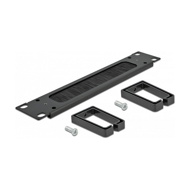 DeLOCK Panel pasacables con cepillo 10″ con 2 ganchos Negro