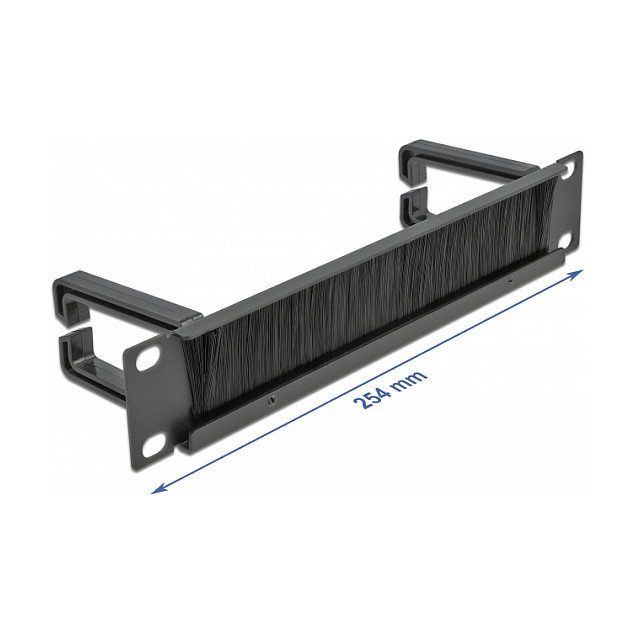 DeLOCK Panel pasacables con cepillo 10″ con 2 ganchos Negro