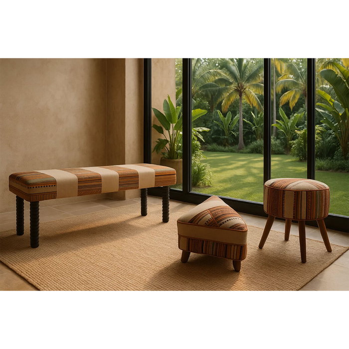 DKD Home Decor Reposapiés de Algodón y Mango con Tapa