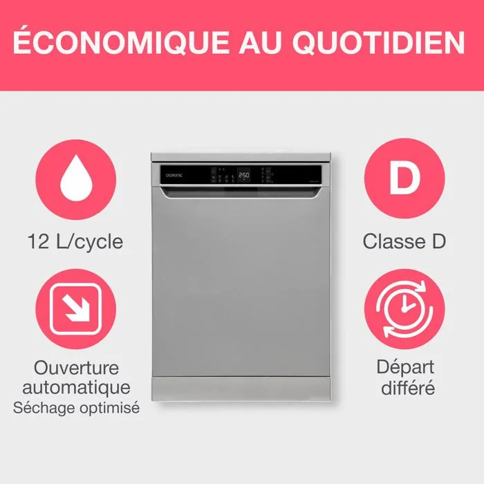 Lavavajillas de libre instalación OCEANIC OCEALV1247S - 12 cubiertos - 47 dB plateado Lavavajillas de libre instalación OCEANIC OCEALV1247S - 12 cubiertos - 47 dB plateado