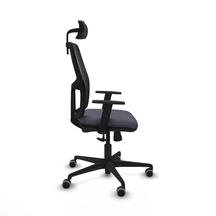 Silla de oficina Alfera con mecanismo Sincro tapizada con Tela color Gris oscuro y malla color Negro. Equipada con lumbar 1D, Brazos 1D, Cabecero 2D y Ruedas 65 mm parqué Silla de oficina Alfera con mecanismo Sincro tapizada con Tela color Gris oscuro y malla color Negro. Equipada con lumbar 1D, Brazos 1D, Cabecero 2D y Ruedas 65 mm parqué