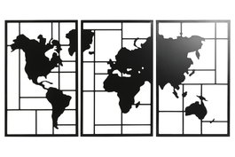 DKD Home Decor Set de 3 Decoraciones de Pared de Metal Mapa Negro 120x65 cm