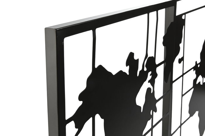 DKD Home Decor Set de 3 Decoraciones de Pared de Metal Mapa Negro 120x65 cm