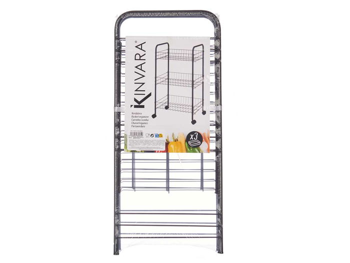Kinvara Verdulero 3 Pisos Metálico Negro con Ruedas, Dimensiones 26x56x8 cm (Set de 4)