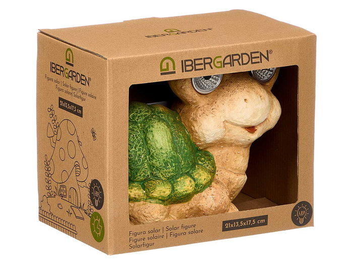 Ibergarden Figura Solar de Jardín de Tortuga en Cerámica, Surtido de Colores Beige, Verde, Gris - 20 x 17 x 13 cm (Set de 12)