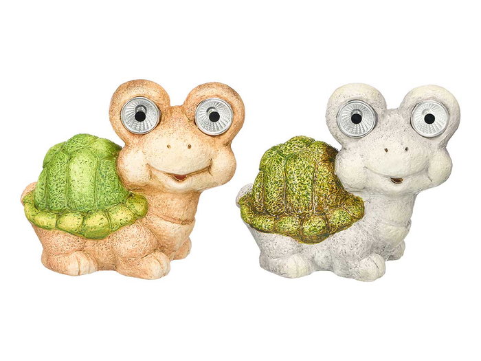 Ibergarden Figura Solar de Jardín de Tortuga en Cerámica, Surtido de Colores Beige, Verde, Gris - 20 x 17 x 13 cm (Set de 12)
