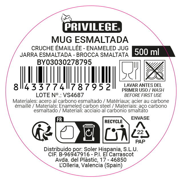 Inde Mug Esmaltada Blanca Van 500 ml (9.9 cm ancho x 8.9 cm alto x 11.5 cm largo) (24 Unidades)