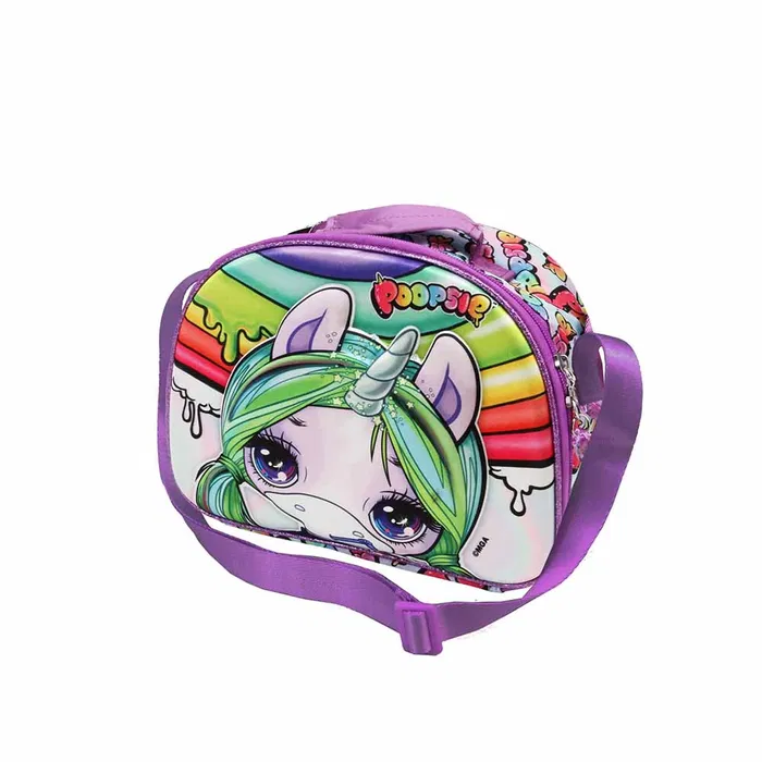 Poopsie Slime Surprise Bolsa Portamerienda Infantil 3D Rainbow con Forro Isotérmico, Cierre Cremallera, Asa Bandolera y Cinta para Carrito, Multicolor