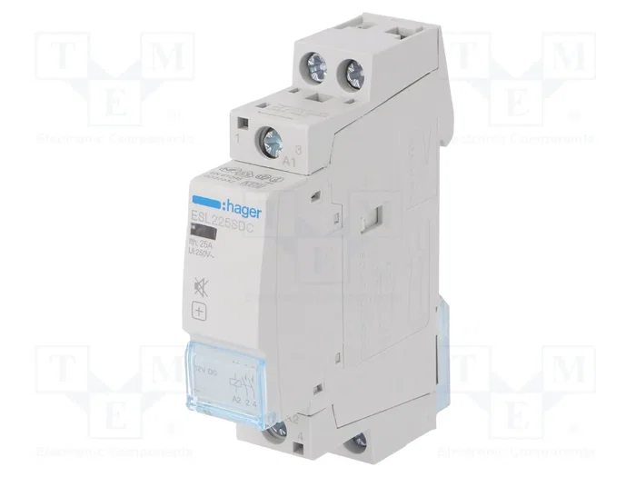 HAGER Contactor de Instalación Modular ESL 25A 12VDC 2-polar HAGER Contactor de Instalación Modular ESL 25A 12VDC 2-polar