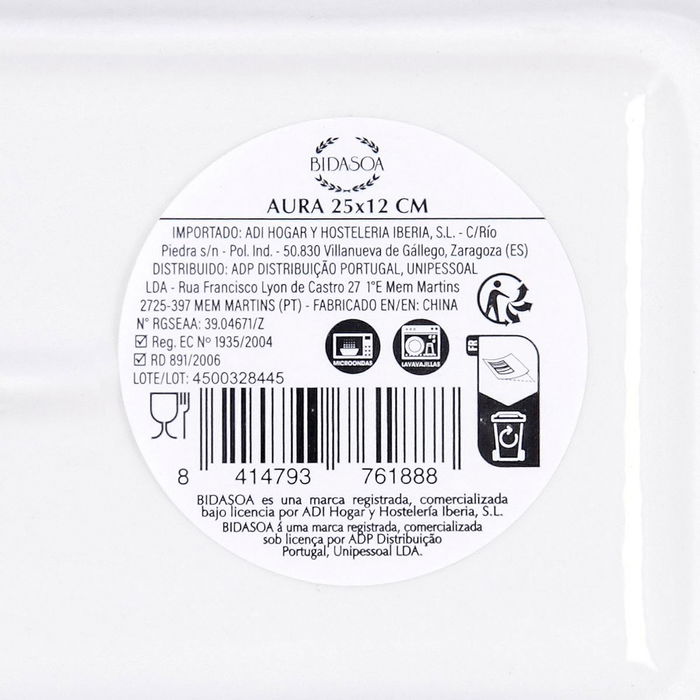 Bandeja Porcelana Aura Bidasoa 25x12 cm