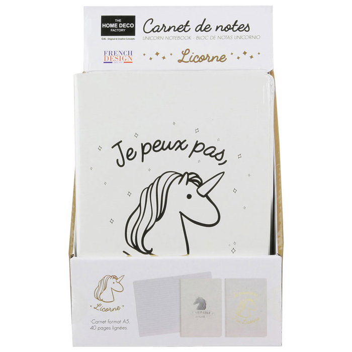 Home Deco Factory Libreta DinA5 Unicornio Licorne 40 Hojas Modelo Surtido Dorado o Plateado